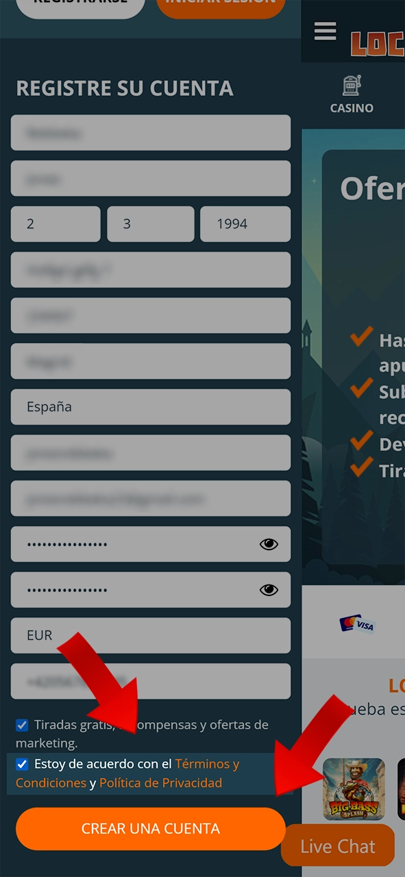 Acceptez les conditions générales de LocoWin et cliquez sur Créer un compte.