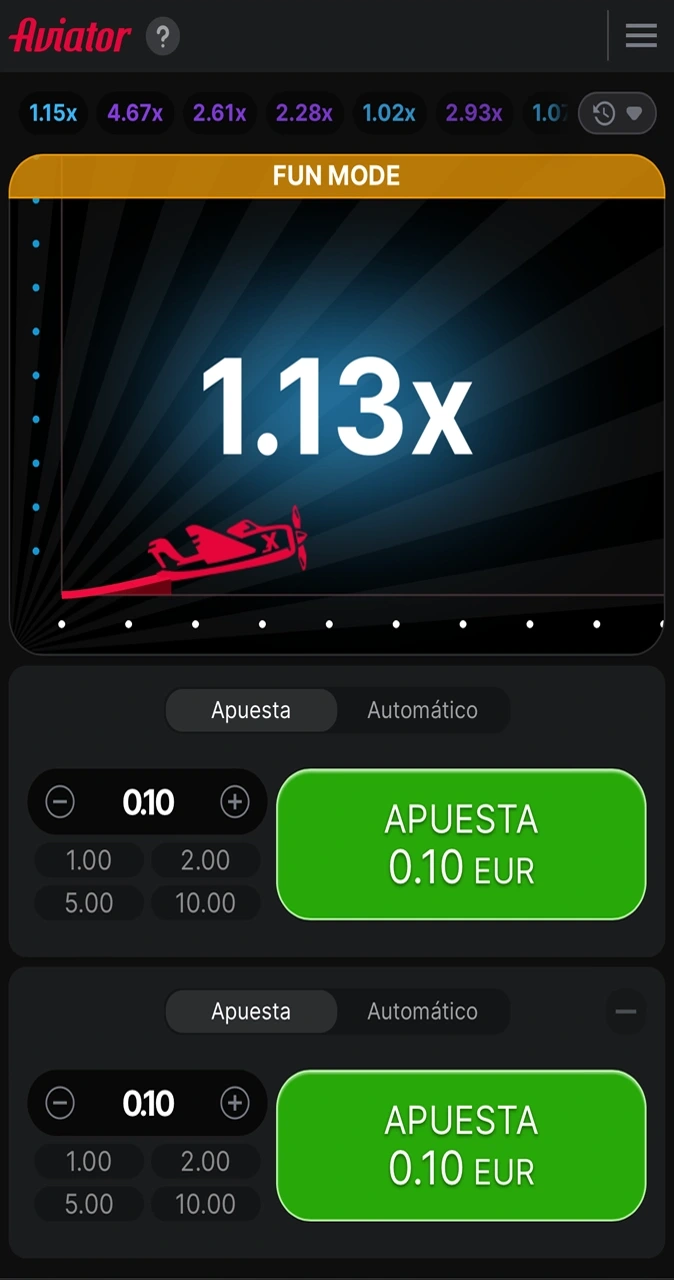 Début de la partie du jeu Aviador sur Locowin.