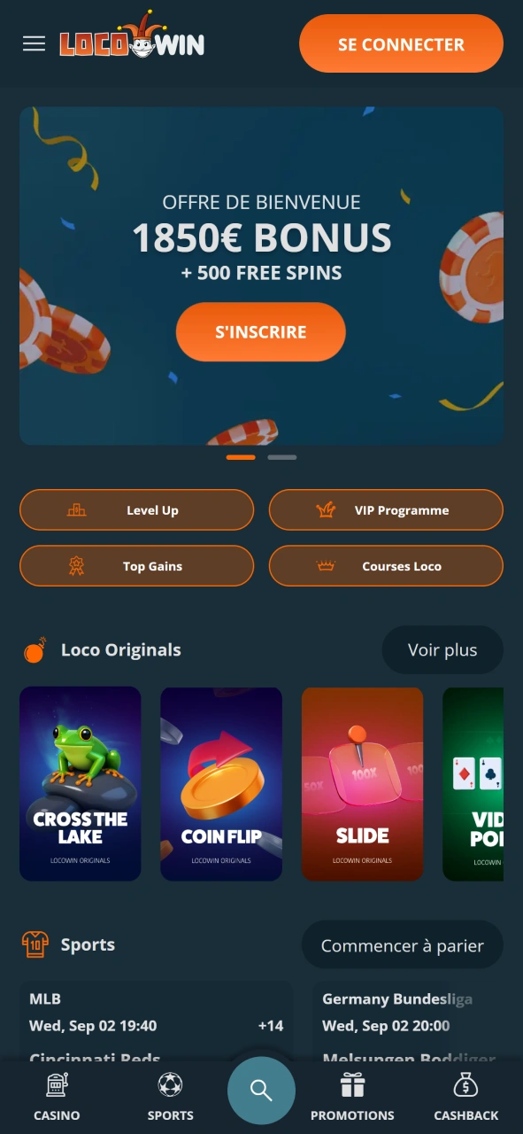 Page d'accueil du Casino LocoWin.