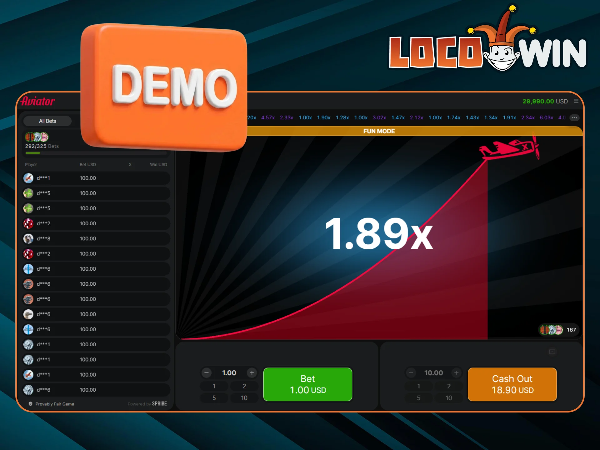 Le mode démo du jeu Aviator sur LocoWin vous permettra de perfectionner vos compétences.