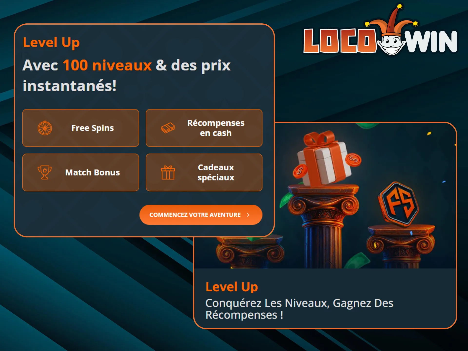 En participant à la promotion Level Up, vous grimpez les échelons du casino LocoWin et recevez des récompenses sans conditions de mise.