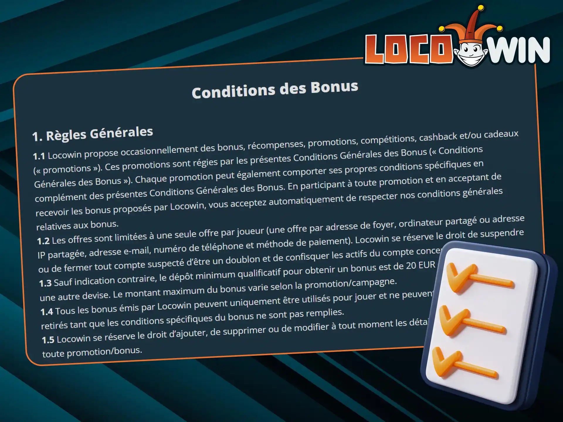 Découvrez les conditions à remplir pour profiter pleinement de votre bonus de bienvenue LocoWin.