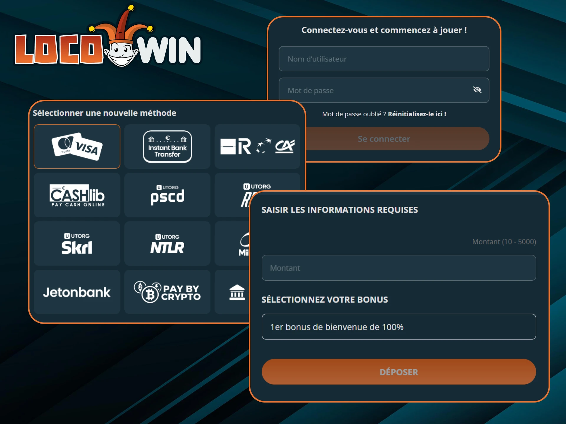 Découvrez comment effectuer un dépôt sur votre compte LocoWin en suivant les instructions.