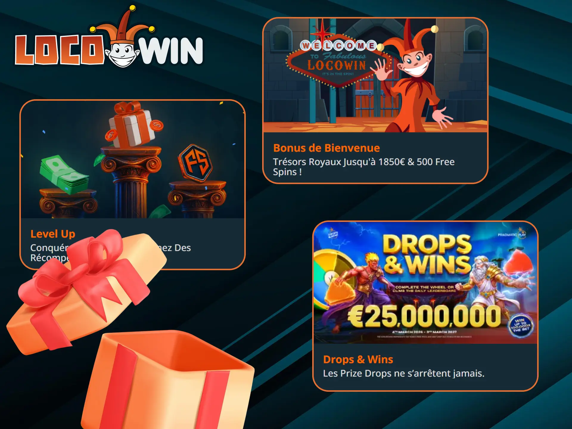 LocoWin offre aux nouveaux joueurs un bonus de premier dépôt et des tours gratuits.