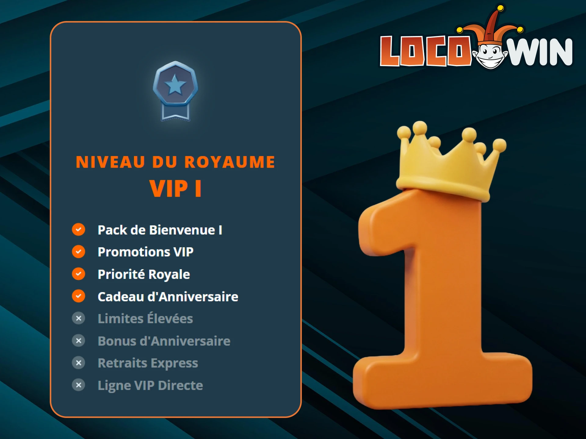 Découvrez les bonus que vous pouvez obtenir au premier niveau du programme VIP de LocoWin.