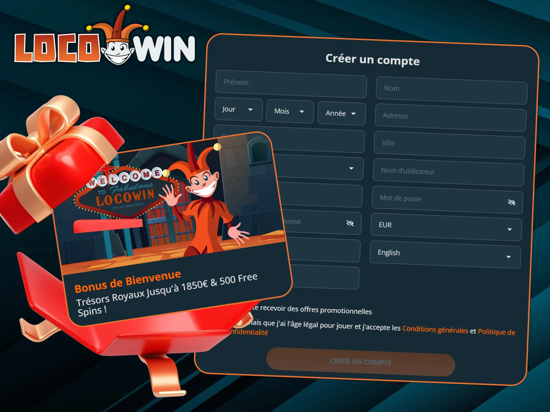 Recevez un bonus de bienvenue sur votre premier dépôt en vous inscrivant sur LocoWin.