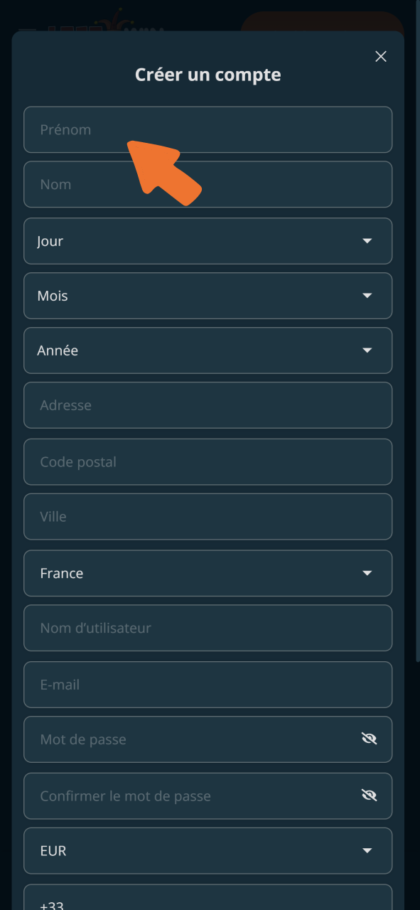 Remplissez les champs requis pour vous inscrire sur LocoWin.