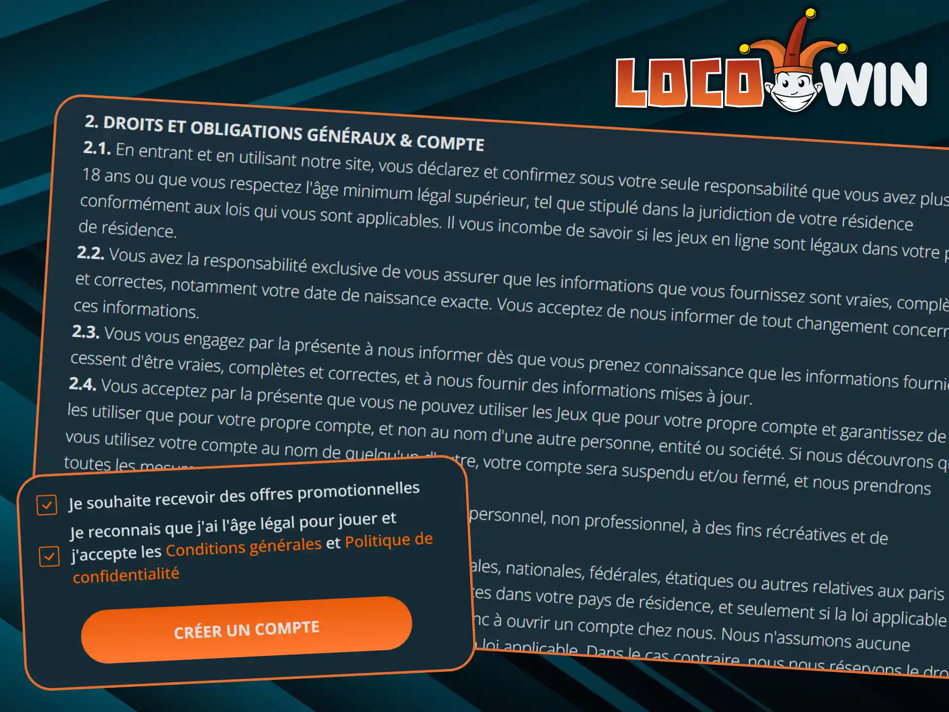 Familiarisez-vous avec les exigences d'inscription de LocoWin.