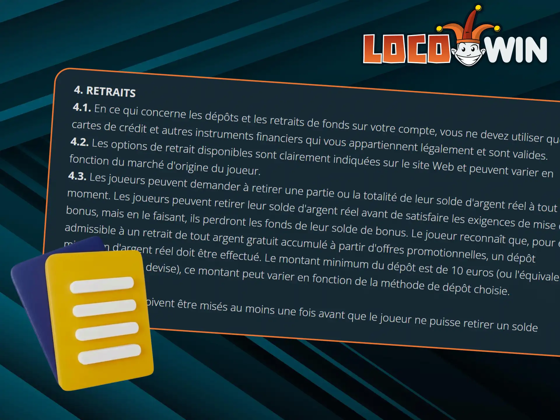 Familiarisez-vous avec les règles de retrait de LocoWin afin de garantir un processus sûr et fluide.